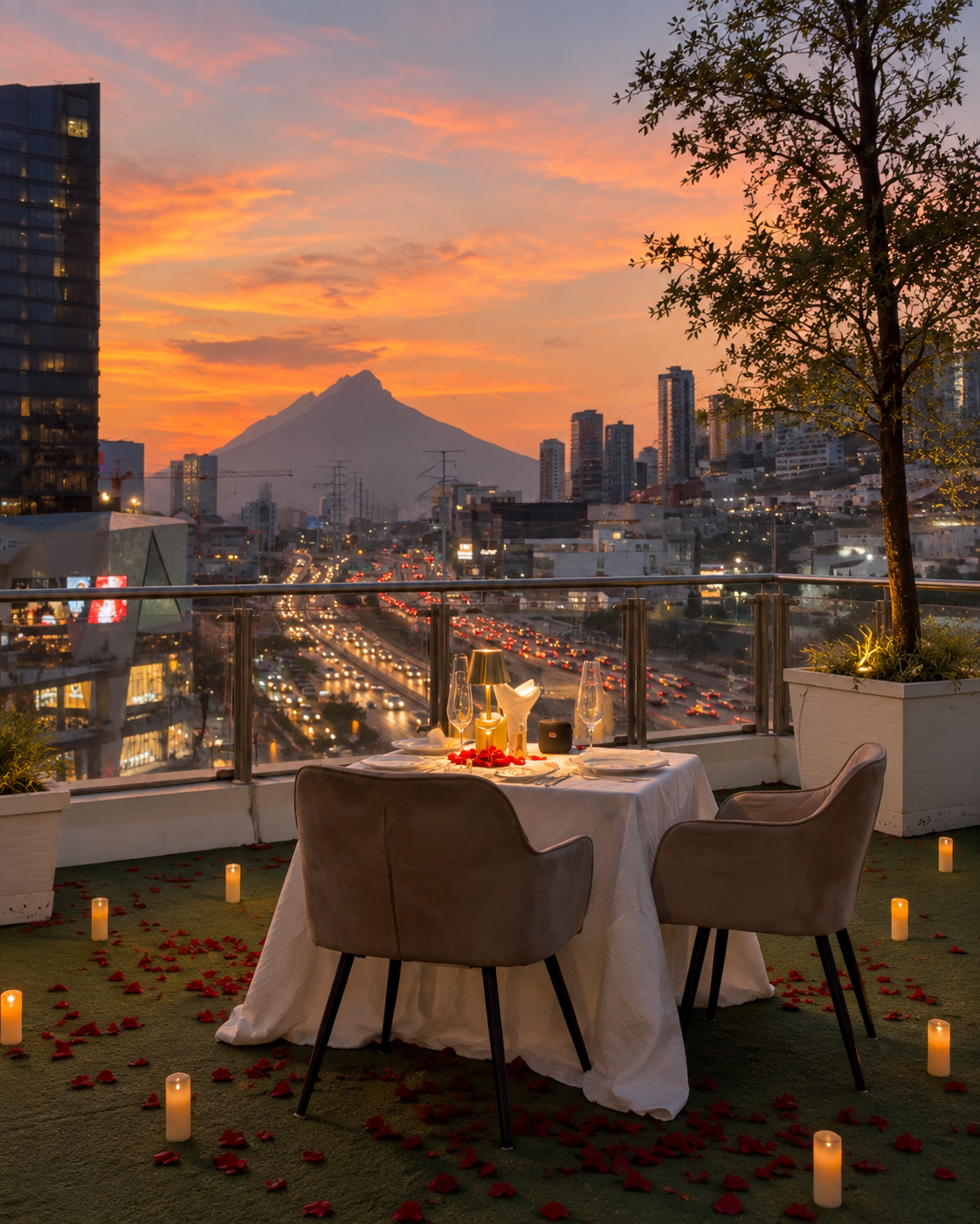 Cena romántica en terraza Metropolitan
