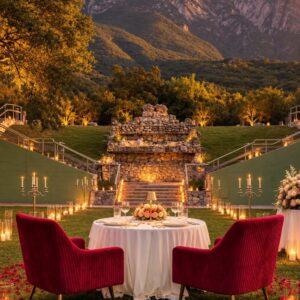 Cena romántica en jardines del helipuerto
