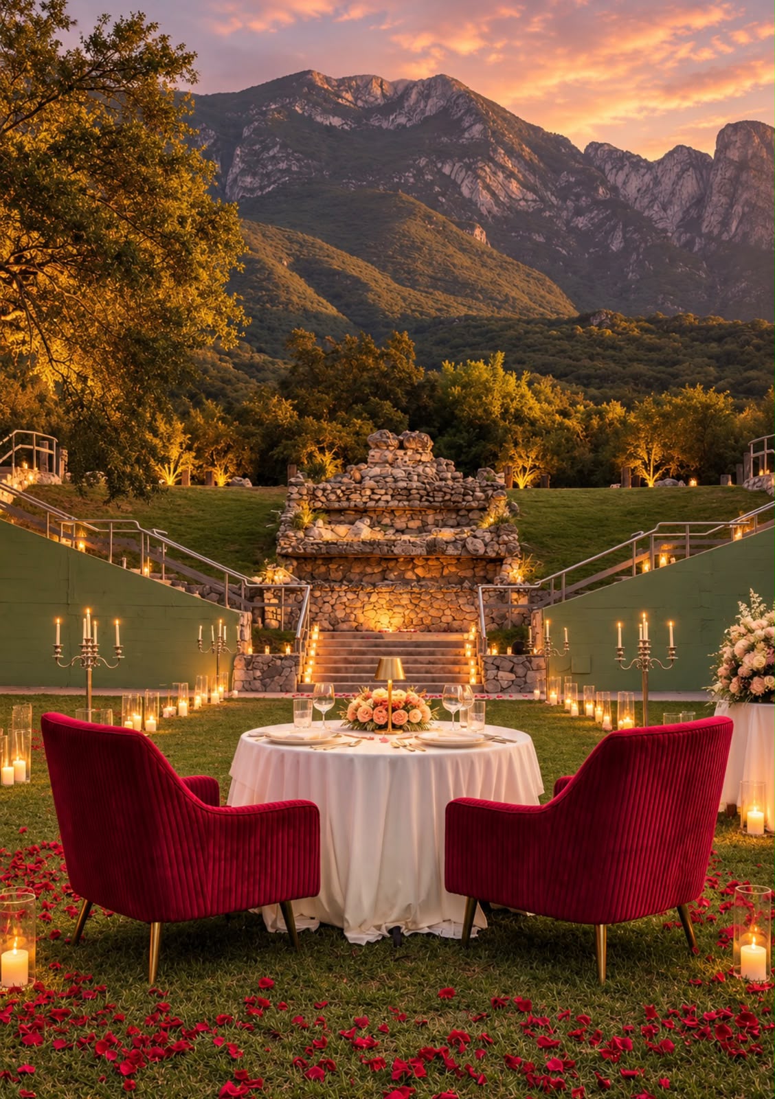 Cena romántica en jardines del helipuerto