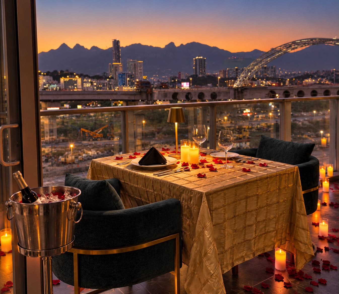 Cena romántica en terraza en Obispado