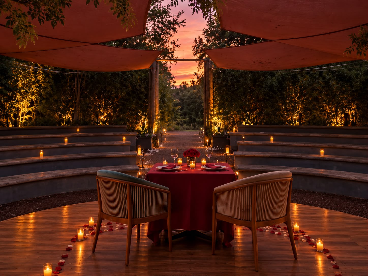 Cena romántica en Auditorio en la montaña