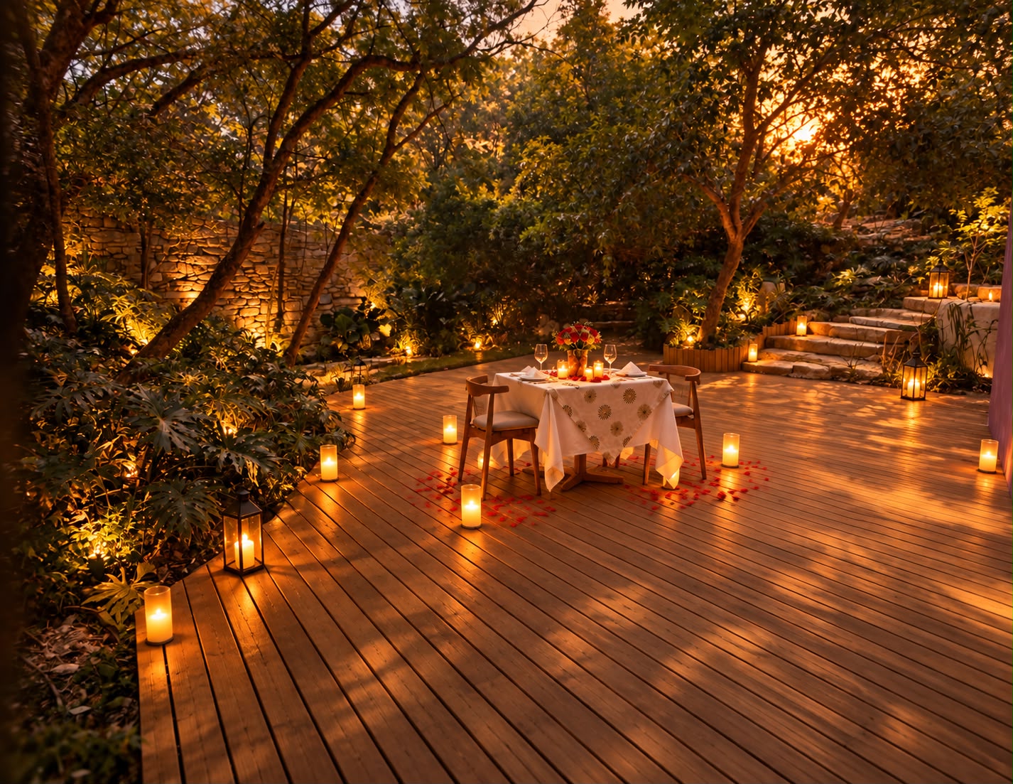 Cena romántica en lago de loto en la montaña - Imagen 6
