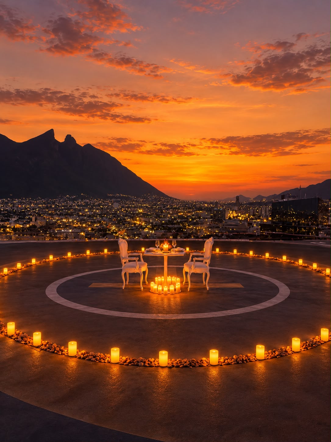 Cena romántica en helipuerto privado